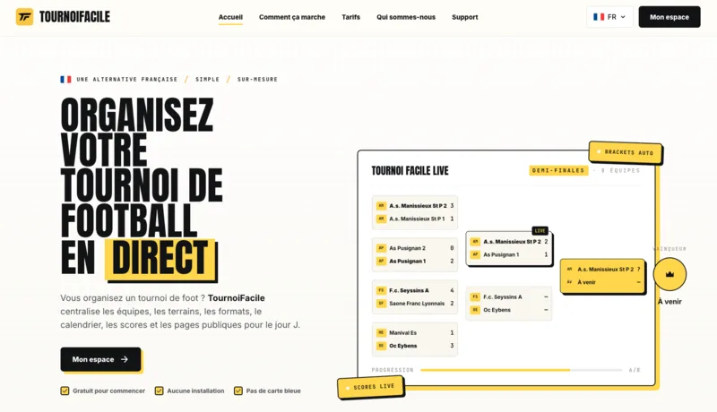 Interface de gestion de tournoi de TournoiFacile